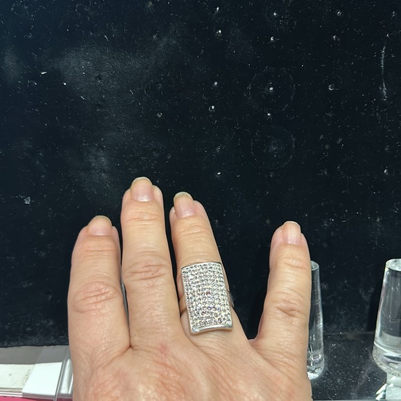 Rectangular Pavé Cubic Zirconia Sterling Silver Ring-Boutique - Picture 7 of 8